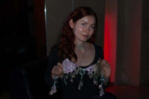 Handmade bustier by Koja-i-kosti displayed during the exhibition.